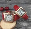 top rose goud vierkant designer horloge mannen en vrouwen koppels rood roze lederen waterdichte armband Montede mode gouden armband ladie207s