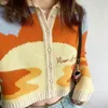 Women Sunset Painting Cropged Gardigan Collera Button Up Sweater Sweatr E-Girl Day Tripper Cardigan / 210204