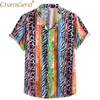 Leopard Print Short Sleeve Shirt Blus för män Hot Sommar 2020 Nyligen Mode Slå ner Krage T-shirt Man Skjortor