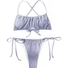 Sexy Bikini High Waist Lace Up Split Swimsuit Women's Bikini Strap Breast Augmentation Design Tie Dye Style 220106