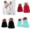 6 cores INS mãe e eu bebê Crianças Meninos Meninas Gorros Adultos Inverno Crochet Pom Poms Chapéus recém-nascidos Caps para 0-3 anos