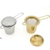 Rostfritt stål Gold Tea Sear Folding Foldbar Tea Infuser Korg för Tekanna Cup Teaware Tillbehör RRF13444