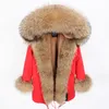 Coat Jacka Parka Winter Women's Long Coat Raccoon krage varm och tjock verklig naturlig päls 201126