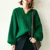 Vendita calda 100% donne di cachemire maglione femminile inverno moda donna autunno inverno ponticelli di lana smeraldo signore maglione vintage top LJ201112