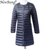 Newbang Marca Down Jacket Feminino Longo Duck Down Jacket Mulheres Leve Lindade Quente Lindade Slim Portátil Único Casaco Breasted 201102