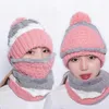 Mujeres Gorros de invierno de punto sombrero grueso con máscara caliente del cuello del cuello del cuello de la bufanda Windstop Hats Sets H030