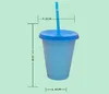 16oz Color Changing Cup Mugs Magic Plastic Drinking Tumblers with Lid and Straw Reusable Candy Cold Cup Summer Beer