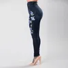 Kvinnor Blå Rose Broderade Jeans Lady's Skinny Jeans Girl's Slim Print Byxor Hög midja Sexiga Penna Byxor Plus Size 201030