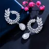 Роскошные очарование листьев дизайнер серьги женщины длинные ювелирные изделия AAA Cubic Zirconia посеребренные серебряные серьги на южноамериканскую воду белые медные бриллианты для женщин друзей подарок