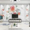 Пользовательские Mural водонепроницаемый холст мрамор шаблон Новый китайский стиль Цветы Птицы ТВ Фон Стена Картина Обои Гостиная