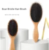 Ensemble de brosses à cheveux 100 % poils de sanglier, masseur de tête, poils naturels doux pour cheveux fins et fins. Restaure la brillance et la texture. Peigne en hêtre