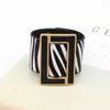 2022 Fashion Brindle Wide Leather Bracelet for Women Black White Geometric Metal Wrap Charm Jewelry Femme Gift