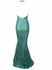 Hunter Green Pailletten Prom Kleider Sexy Neckholder Ärmellose Meerjungfrau Frauen Anlass Abend Party Kleider Formale Vestidos