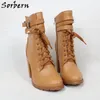 Sorbern Ankle Boots for Women Block Hoge Heels Made-to-Order Big Size 12 damesschoenen Dieschietige platformlaarzen Drag Queen Heels