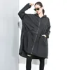 [EAM] Donna Black Ruffles Big Size Thin Trench New Hooded Long Sleeve Loose Fit Giacca a vento Moda Primavera Autunno 1M007 201028