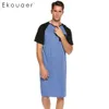 Ekouaer hommes vêtements de nuit longue chemise de nuit à manches courtes vêtements de nuit chemise de nuit confortable lâche chemise de sommeil mâle Homewear chemises de nuit 201023