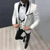 Men's Suit Fashion Formal Business Slim Fit 3-Pieces White Blazers Burgundy Pant Men's Tuxedo Wedding Men Suits Groom Su214t