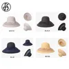 FS Women Straw Hat With Big Bow White Black Wide Brim Floppy Foldable Beach Hats Female Ladies Spring Summer Visor Sun Caps Y200602