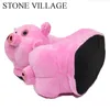 Stone Village White Pink Pig Animal Prints Cotton Home Plush Winter Winter Indoor Shoe Slippers Shoes بالإضافة إلى حجم Y200106 GAI