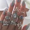 11Pcs/Set Bohemia Boho Retro Ring Set Vintage Turquoise Silver Color For Women Jewelry Factoy Direct Wedding Gift for Lady Wife Girfriend