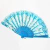 Lace Dance Fan Show Craft Folding Fans Rose Flower Design Plastic Frame Silk Hand Fans Dance Party Pocket Gifts Wedding Decor