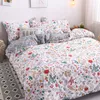 새로운 꽃 침구 세트 4pcs 평면 시트 + Duvet 커버 복숭아 데이지 침대 린넨 세트 베갯잇 목가적 인 침구 녹색 가을 LJ201127