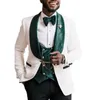 Męskie Garnitury Blazers Kostium Homme White Jacket Black Pant Green Velvet Vest Groom Tuxedos Men Wedding Terno Masculino Slim Blazer 3 pc 213