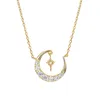 Colares pendentes delicados 100% 925 prata esterlina Full Zircon Crystal Moon com colar de estrela para mulheres jóias finas da cadeia de gargantilha1