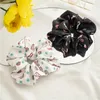 Satin Silk Cartoon Print Scrunchies Elastic Hair Bands 2021 Nya Kvinnor Flickor Hårtillbehör Ponytailhållare Hårband Rope