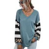 Women Stripe Splicing T-shirts Fashion Trend Leopard V Neck Long Sleeve Casual Pullover Tops Designer Autumn New Female Loose Tshirts