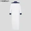 INCERUN Muslim Men Arab Islamic Kaftan Patchwork Stand Collar Abaya Long Sleeve Fashion Saudi Arabia Men Jubba Thobe Plus Size