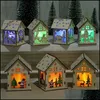 Décorations de Noël Fournitures de fête de fête Maison Jardin Cabane en rondins Suspendus Kit d'artisanat en bois Puzzle Maison de jouets avec barre lumineuse de bougie Cadeau Drop D