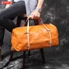 Duffel Bags Leather Men Handbag Cowhide Travel Bag Bagage Men's Large Capacity Retro Original Vegetabiliska garvade italienska1