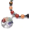 JLN zeven chakra hematiet sieraden set helende steen stretch armband hematiet kralen chip steen leven boom charme met karabijn ketting voor meisjes en vrouwen