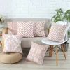 Pillow Case Home Decor Emboridered Cushion Grey Pink Geometric Canvas Cotton Suqare Embroidery Cover 45x45cm Y200103