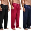 Homens de calça de sono masculino de cetim de seda de seda pijamas calças calças de lounge sono casual mansleepwear 201109