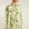 AELESEEN Runway Fashion Women Dress Designer New Ruffles Green Flower Print Lantern Sleeve Cascading Maxi Party Elegant Dresses