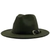 Chapeau Fedora Panama en feutre de laine à large bord pour hommes et femmes, avec boucle de ceinture, casquette Trilby de Jazz, haut de forme formel, rose vert, 5660CM2553005