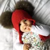 Bambini in lana in maglia vera pelliccia pom pom hat neonato ragazzi ragazzi uncinetto a orecchie di cappello inverno berretto vera raccoon pompom per bambini322o