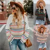 Moda New Womens Blusas redondos Collar Relaxando Mangas compridas Stripe Web Celebridade Personalidade Hoodie Tamanho S-2XL