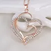 Double Crystal heart pendant necklace gold chains for women fashion jewelry will and sandy gift