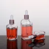 Bouteille de parfum d'huile essentielle en verre transparent Bouteille à compte-gouttes carré avec bonnet en or rose 10 ml à 100 ml OWF23849707752