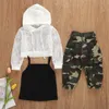 3 Pçs/set Criança Bebê Menina Malha Casaco Colete Halter Tube Crop Top Camuflagem Calças Cargo Roupas de Verão