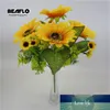 1 Bouquet Artificial Flowers Sunflower Silk Fake Flower with Leaves Flores for DIY Shop Home Garden Wedding Decoration