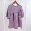 Autumn Spring Children's Clothes Organic Cotton Double Gauze Loose Pockets Baby Girls Dress Fashion Princess Casual Kids Dresses 211231