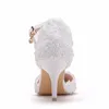 Supplies desejo Amazon White Lace Wedding Shoes Uma palavra Strap Stiletto Heel Ponthed Toe Nupcial Sandálias de casamento 9cm bombas de sapatos de casamento nupcial