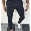 Fashion-plaid paneled designer penna byxor mode naturlig färg capris byxor casual style mens byxor män kläder