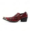 Sapato Social Masculino Złoto Stalowe Toe High Heels Red Wedding Oxford dla Mężczyzn Nity Formalne Buty Mężczyźni Prawdziwej Skóry Vestidos