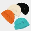 FS Trendy Pin Decoration Worn Hole Design Short Brim Beanies Winter Knitted Hats Hip Hop Beanie For Women Men Orange Slouch Cap3826082