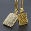 Bling Bling Diamond Dog Tag Iced Out Pendant Necklaces Gold Cuban Link Chain Fashion Hip Hop Jewelry with Full Rhinestone